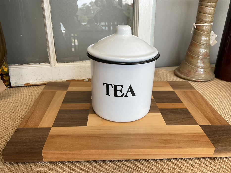 White enamel canister, coffee, tea, sugar