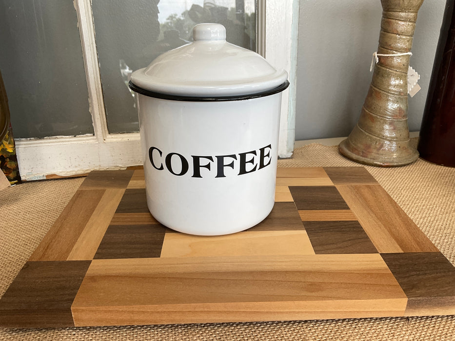 White enamel canister, coffee, tea, sugar