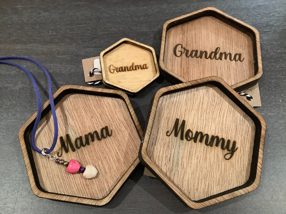Wood engraved jewelry dish