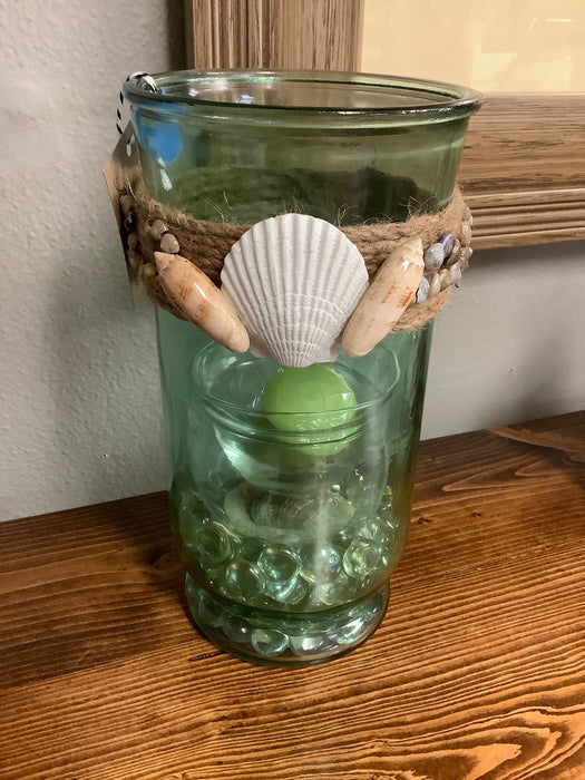 Green glass candle holder