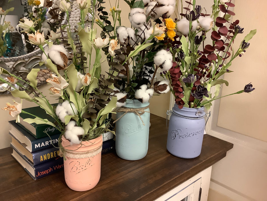 Painted mason jar with flowers