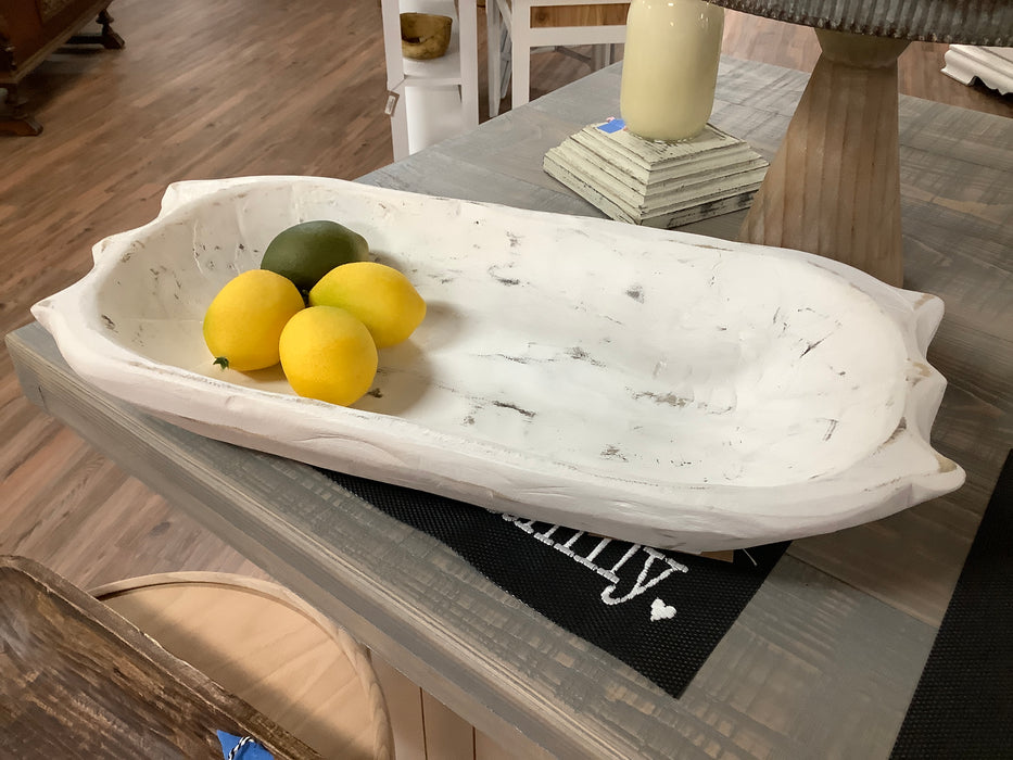 Deep dough bowl w/carved handles