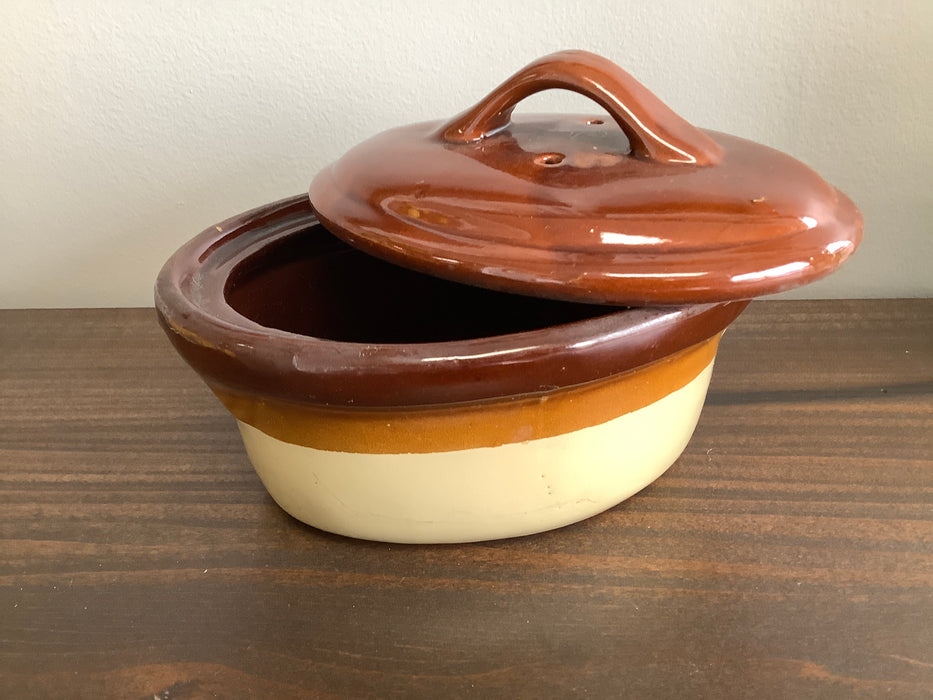 Vintage brown ware lidded casserole dish