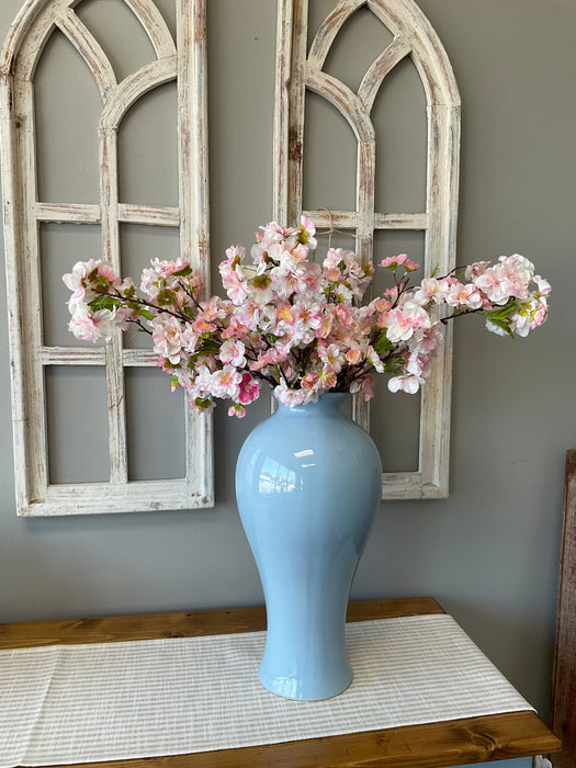 Blue tall glossy vase