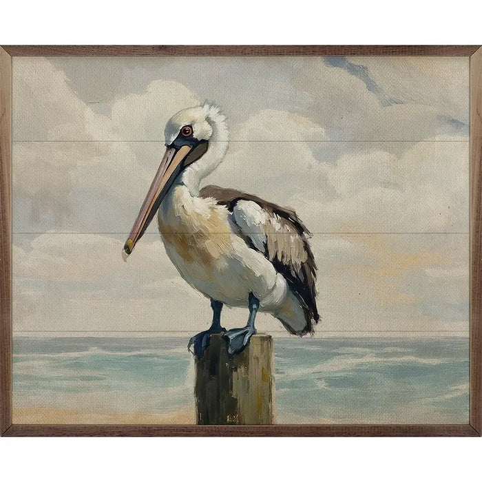 Walnut framed print - Pelican on Post