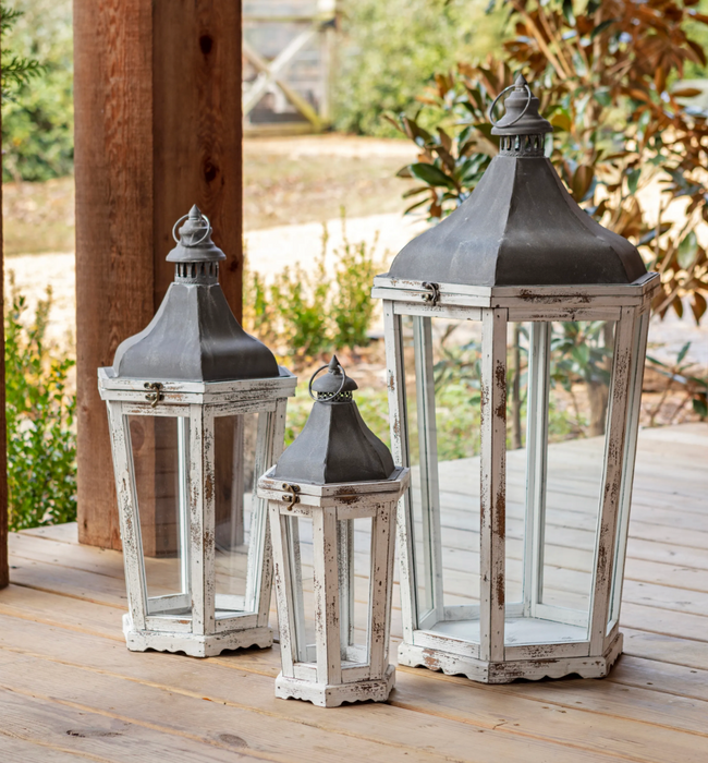 Wood Lantern - weathered white