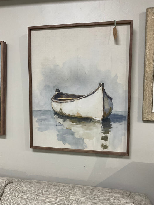 Walnut framed print - white boat