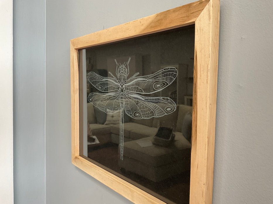 Etched dragonfly - glass