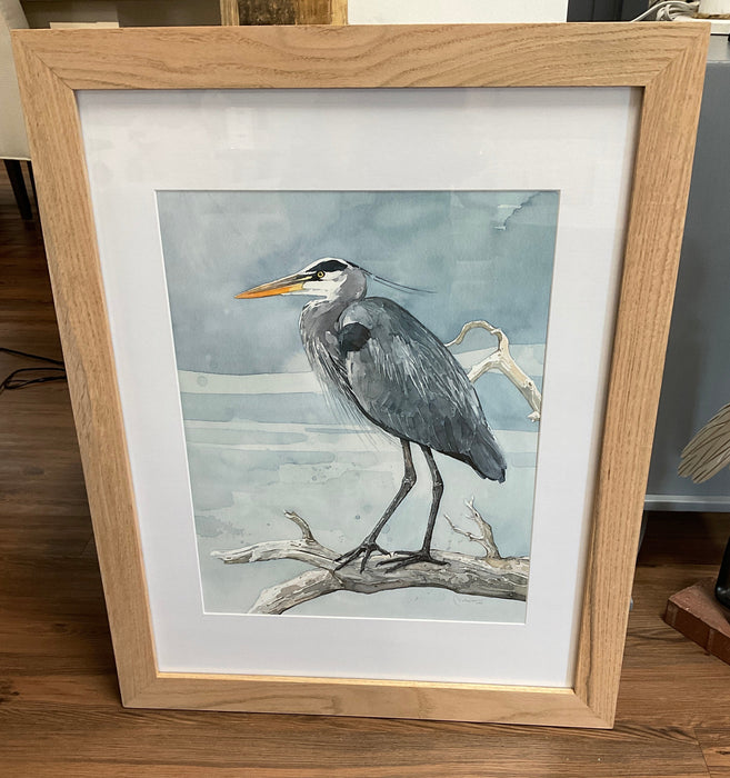 Framed watercolor print - blue heron