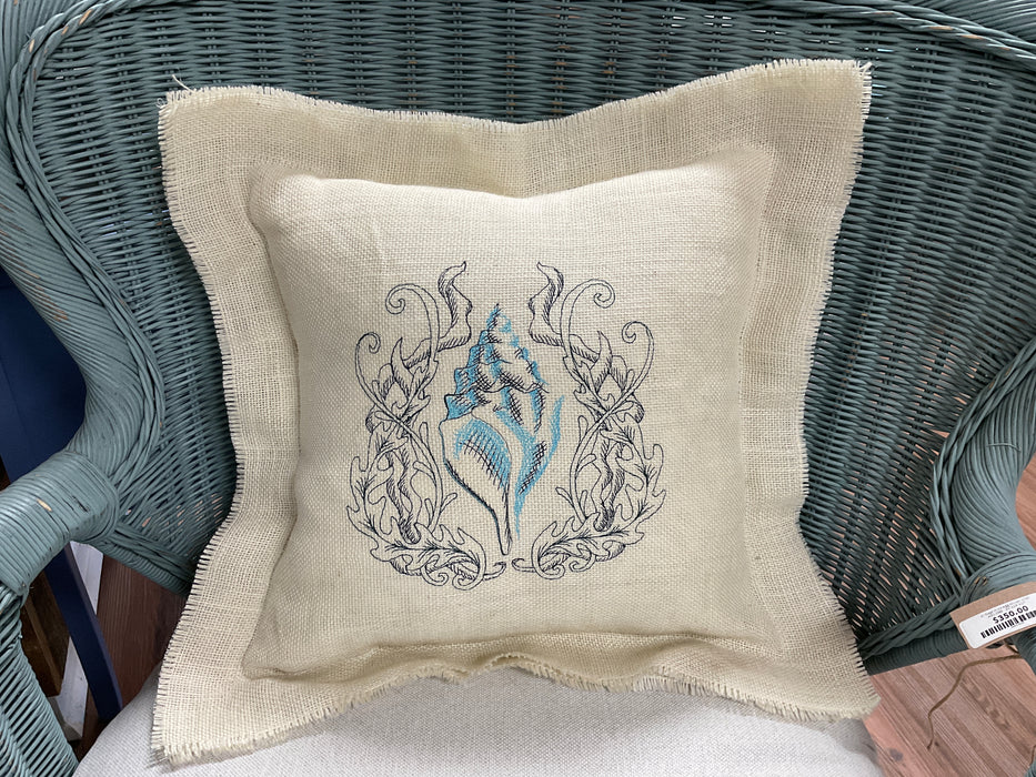 Burlap pillow- shell etching
