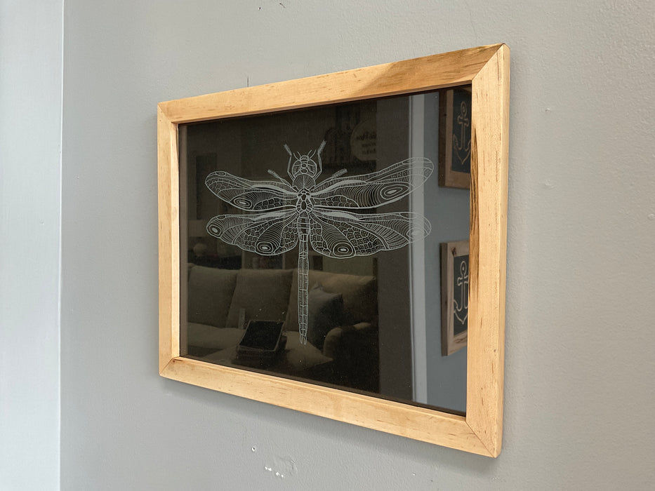 Etched dragonfly - glass