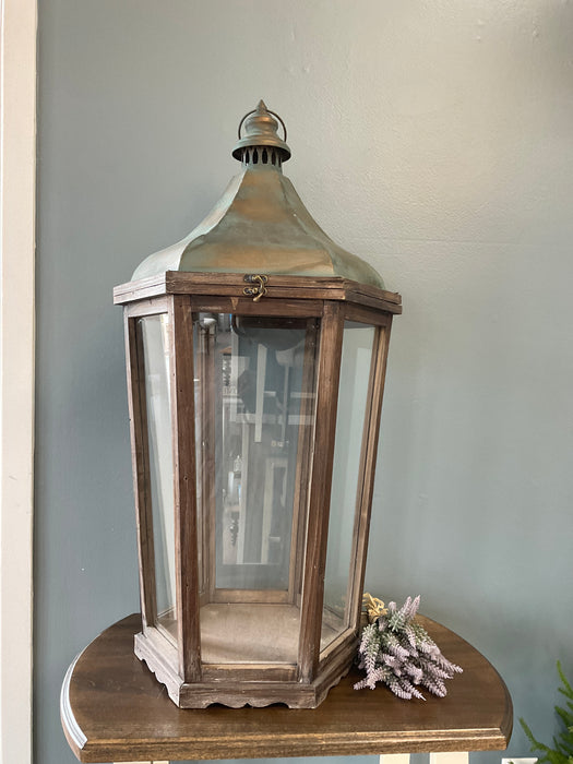 Wood lantern - weathered dark