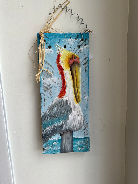 Pelican painted on board - medium size