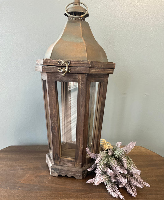 Wood lantern - weathered dark
