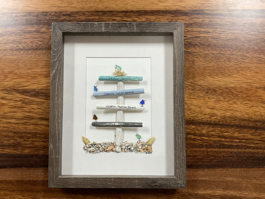 Sea glass art framed 8”x10”