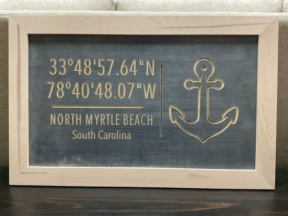 Wood coordinate sign - North Myrtle Beach