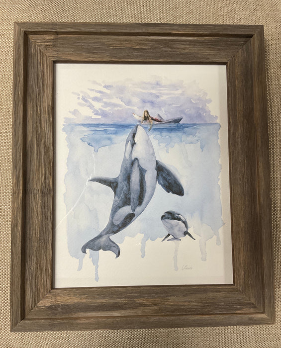 Orca Whale framed watercolor