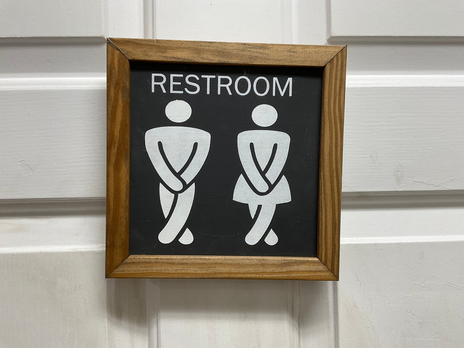 Funny wood sign - restroom