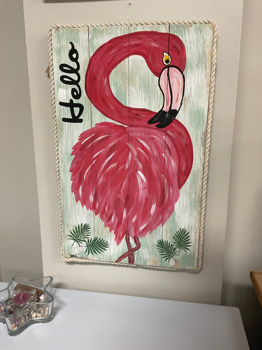 Wood Sign - Flamingo Hello