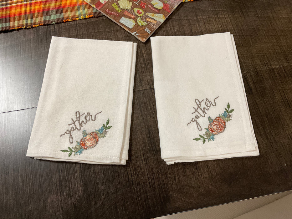 Fall napkins, embroidered gather