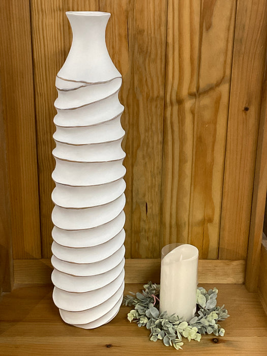 White Ribbed Vase