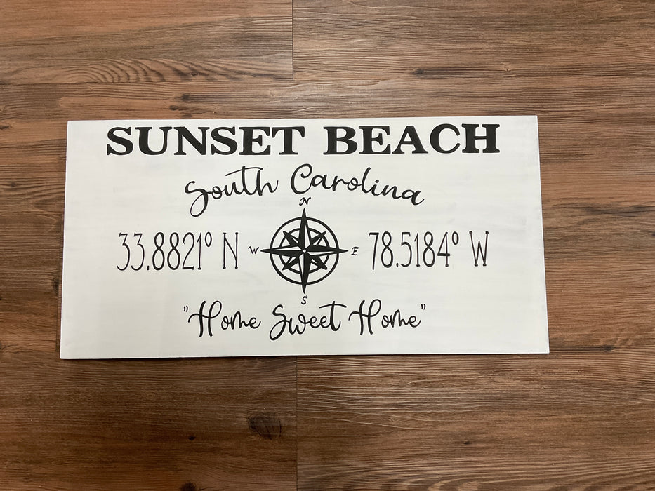 Sunset beach coordinate sign