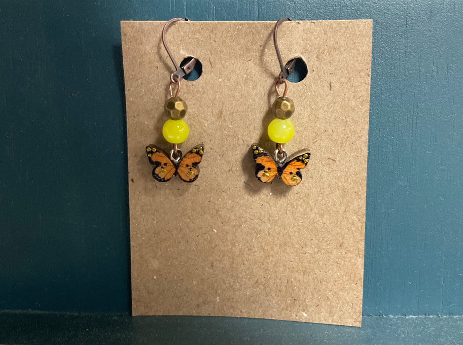 Earrings - brown yellow butterflies