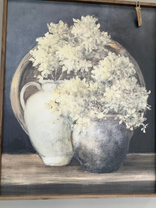 Walnut framed print - Hydrangeas