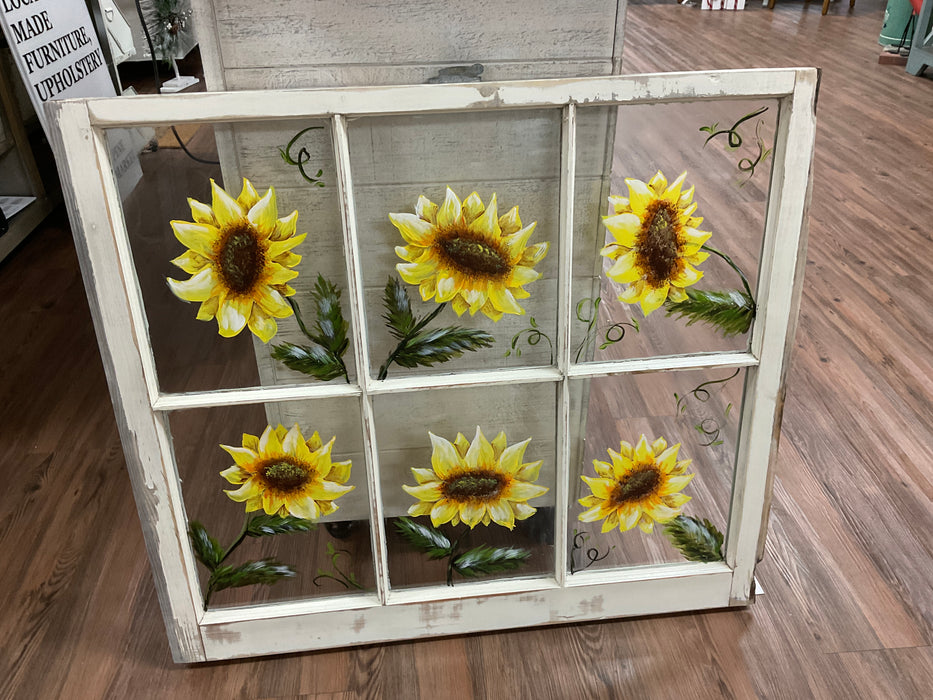 Sunflowers painted on window