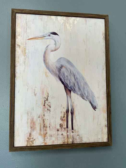 Blue heron canvas wood frame