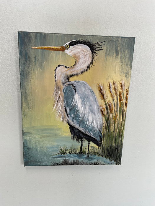 Heron on canvas