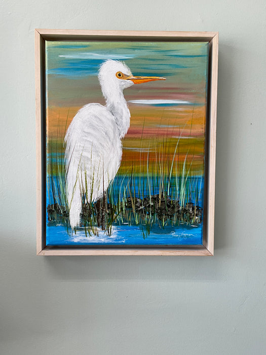 Shadow box framed acrylic painting - heron