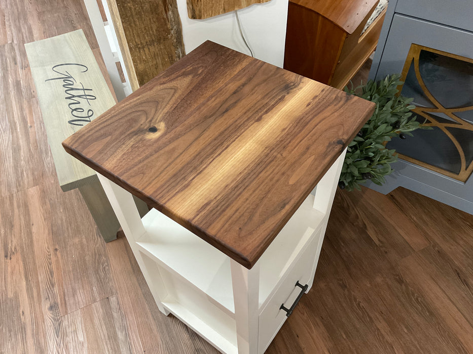 Dover white with walnut end table