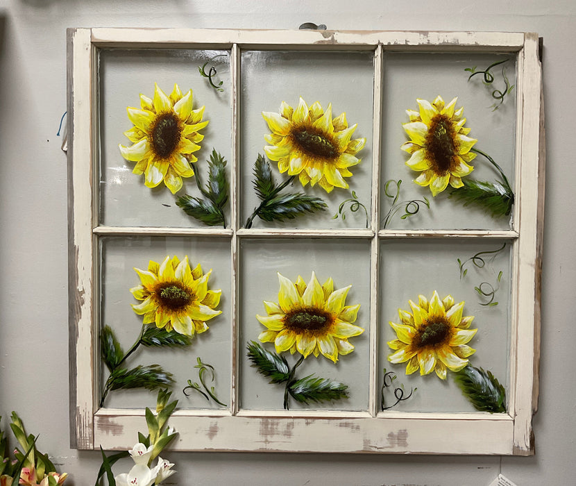Sunflowers painted on window