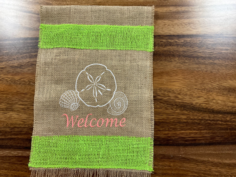 Burlap flag - welcome embroidered