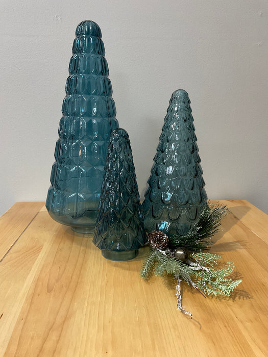 Embossed light blue glass tree