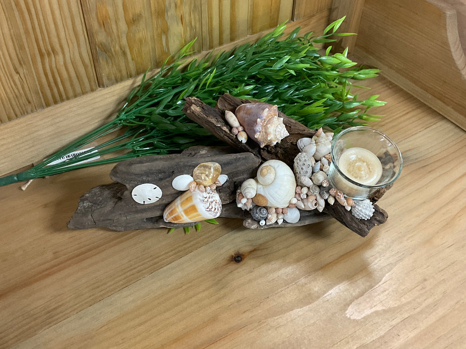 Driftwood and shell candle holder