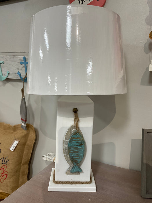 Wood fish lamp with shade