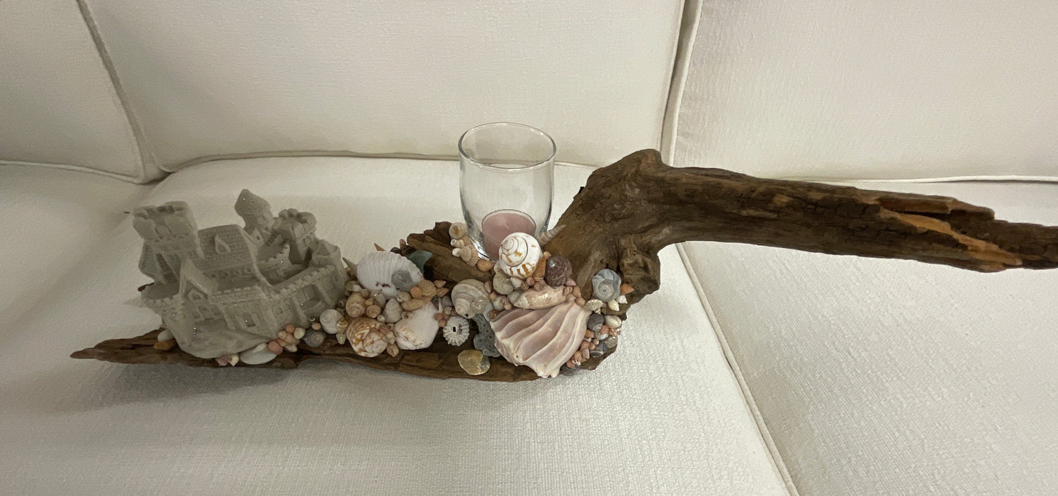 Driftwood and shell candle holder