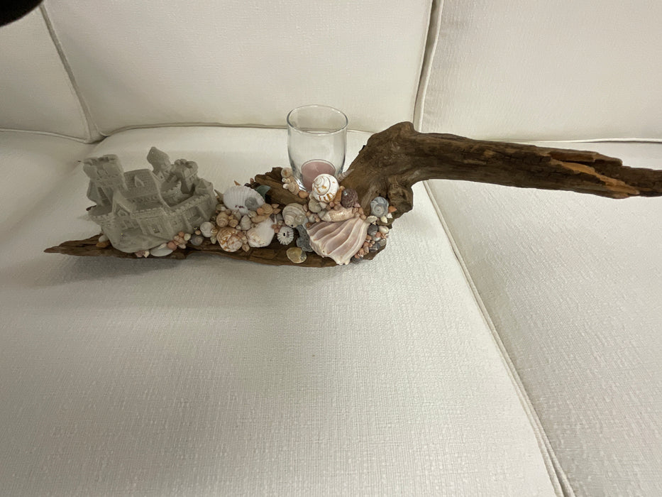 Driftwood and shell candle holder