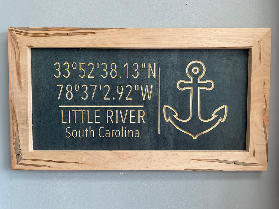 Wood coordinate sign - Little River