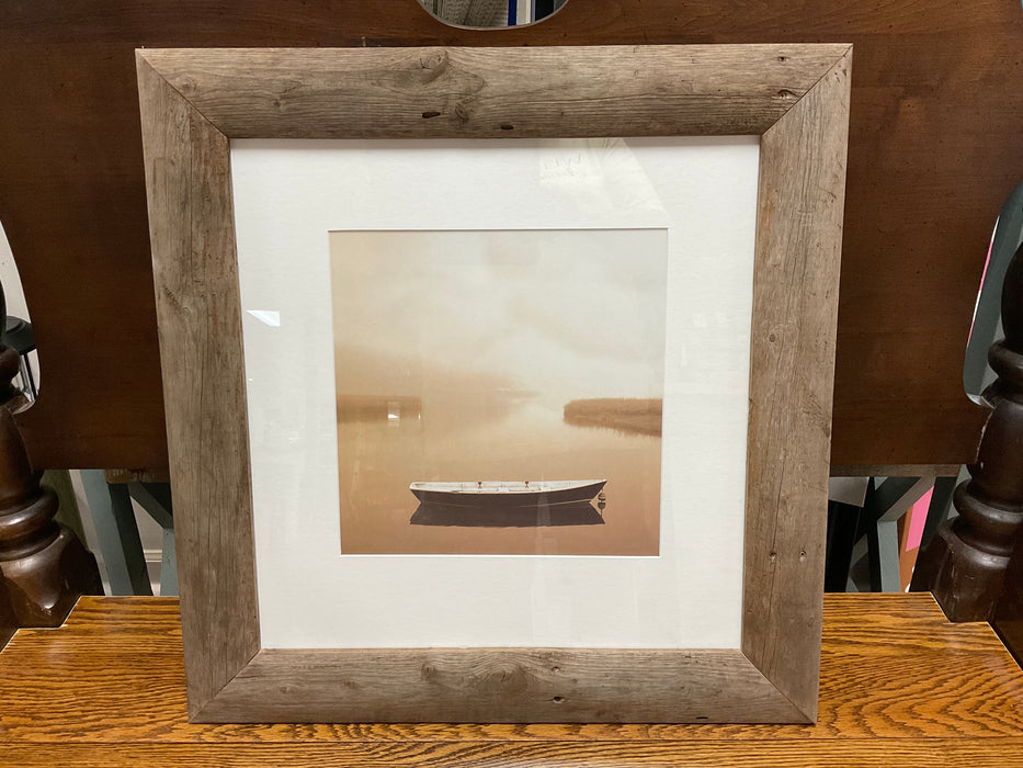 Row boat print reclaimed wood frame