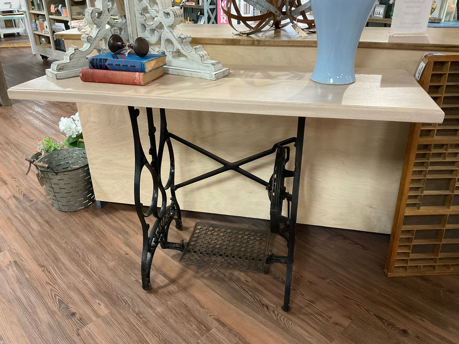 White stained oak top sewing table