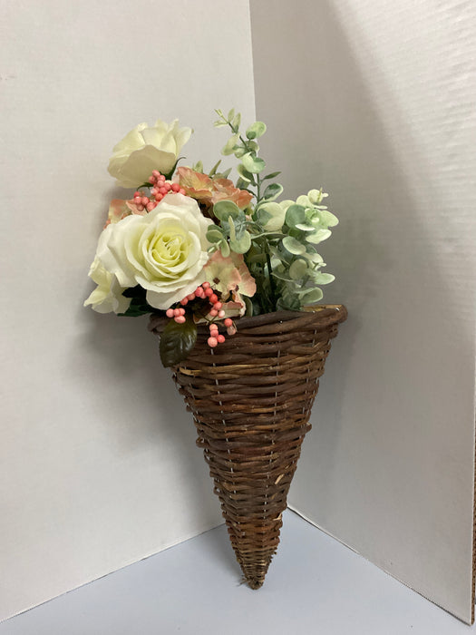 Wicker cone hanging basket