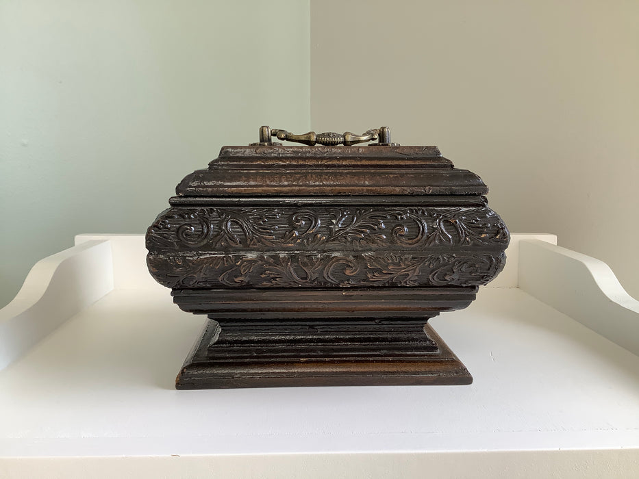 Vintage pedestal wood box with lid