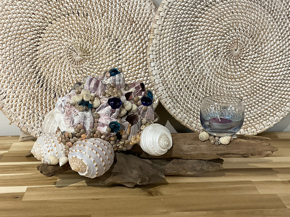 Driftwood and shell candle holder