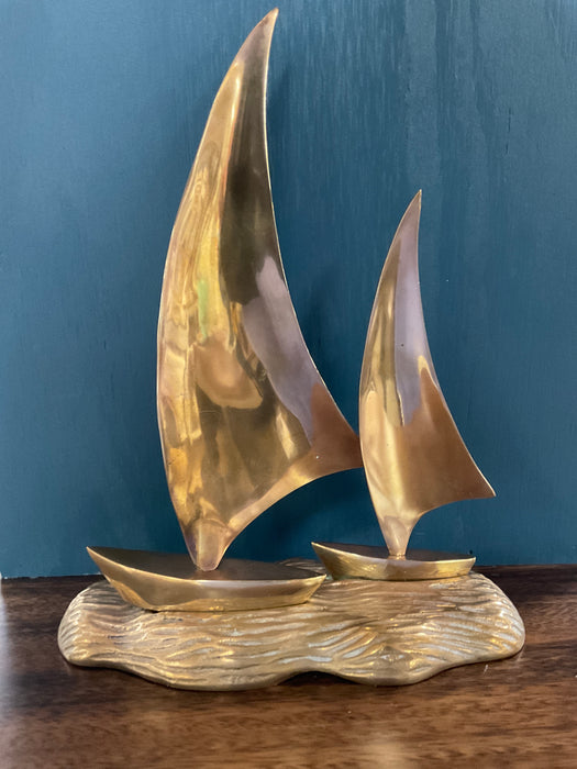 Two sailboats brass figurine