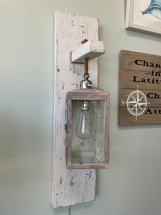 Rustic white sconce w/painted wood lantern
