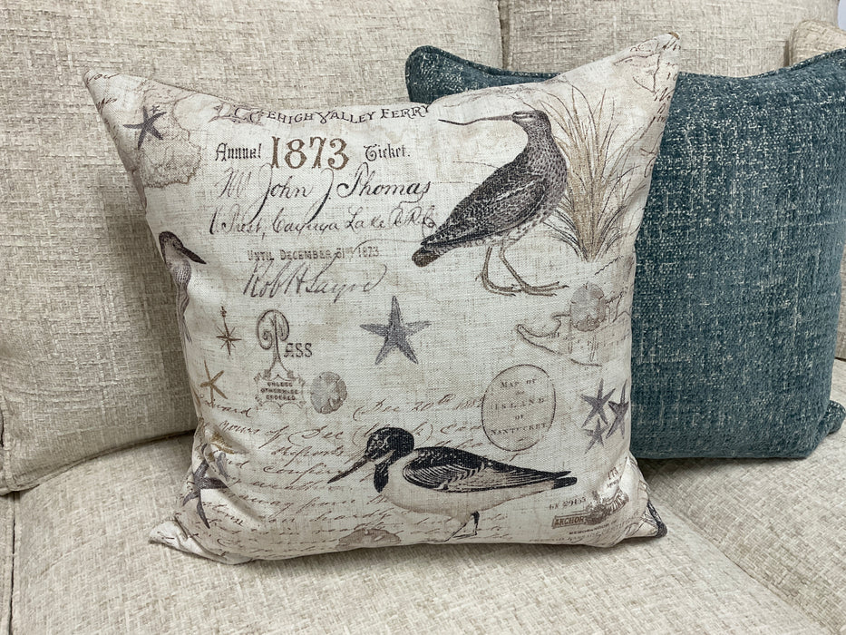 Throw pillow -  script beach birds