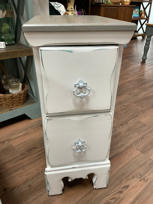 White distressed 2 drawer side table